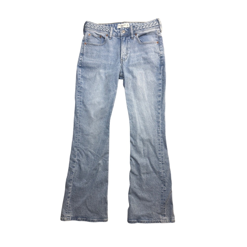 Abercrombie & Fitch Mid Rise Bootcut Jeans Light Wash Braided Waistband 27/31